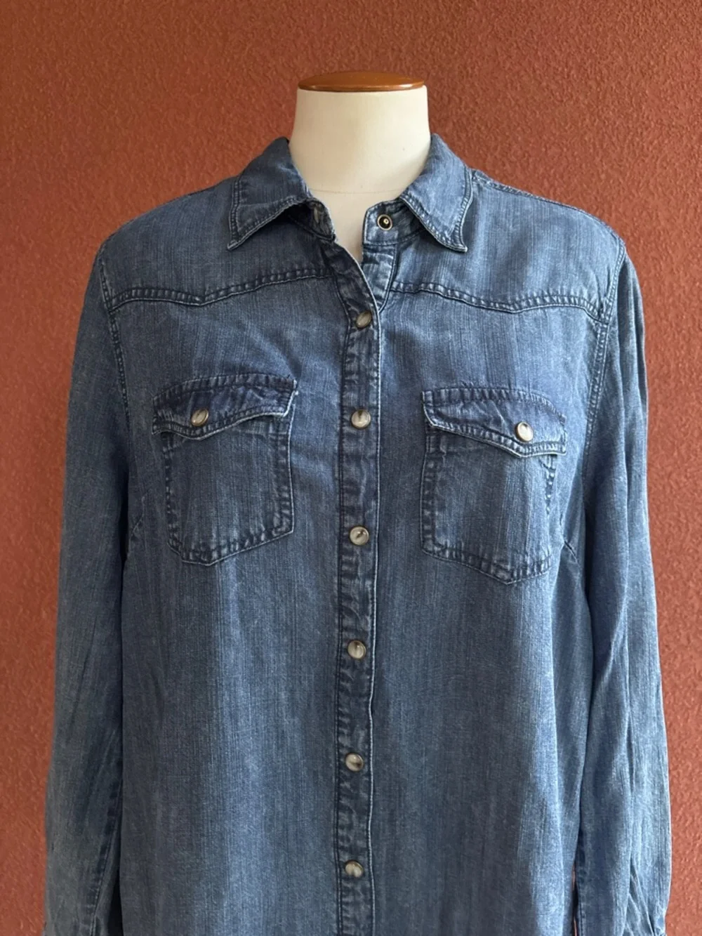 Button-Front Long-Sleeve Denim Shirt Dress - Blue - Picture 3 of 7